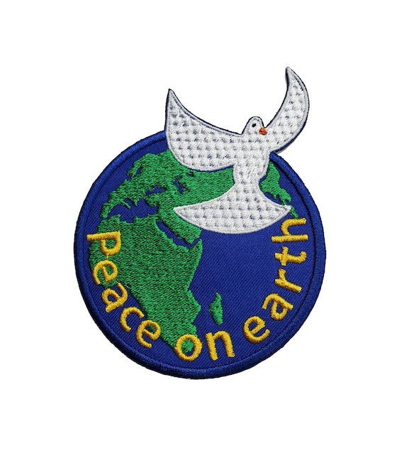 Peace on earth - Toppe termoadesive Patch Toppa ricamate, misura: 7,2 x 7,2 cm