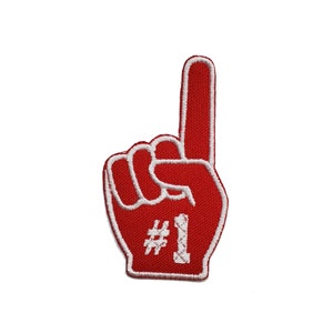 Foam Finger #1 Fan Football Embroidered Applique Iron/Sew On Patch 1.5&quot; x 2.5&quot; or 2&quot; x 3.5&quot;