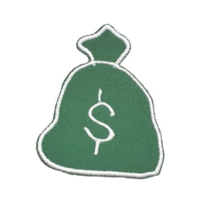 Money Bag Embroidered Iron On Patch, Funny Cash Applique