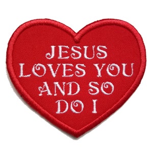 Jesus Loves You Heart Patch, Embroidered Iron-On Applique