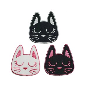 Kat gezicht geborduurde opstrijkbare patch 2,3 "x 2,5" grappige nieuwe cartoon Kitty Cat Kitten Summertime Happy Fun Cute