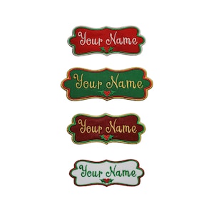 Christmas Stocking NAME PATCH - 5" x 2" Custom Personalized Iron On or Sew On Patch, Embroidered Applique Patch, Festive Font, 1 Patch