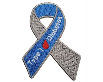 Type 1 Diabetes Embroidered Iron On Patch Awareness Ribbon Gifts Fundraising