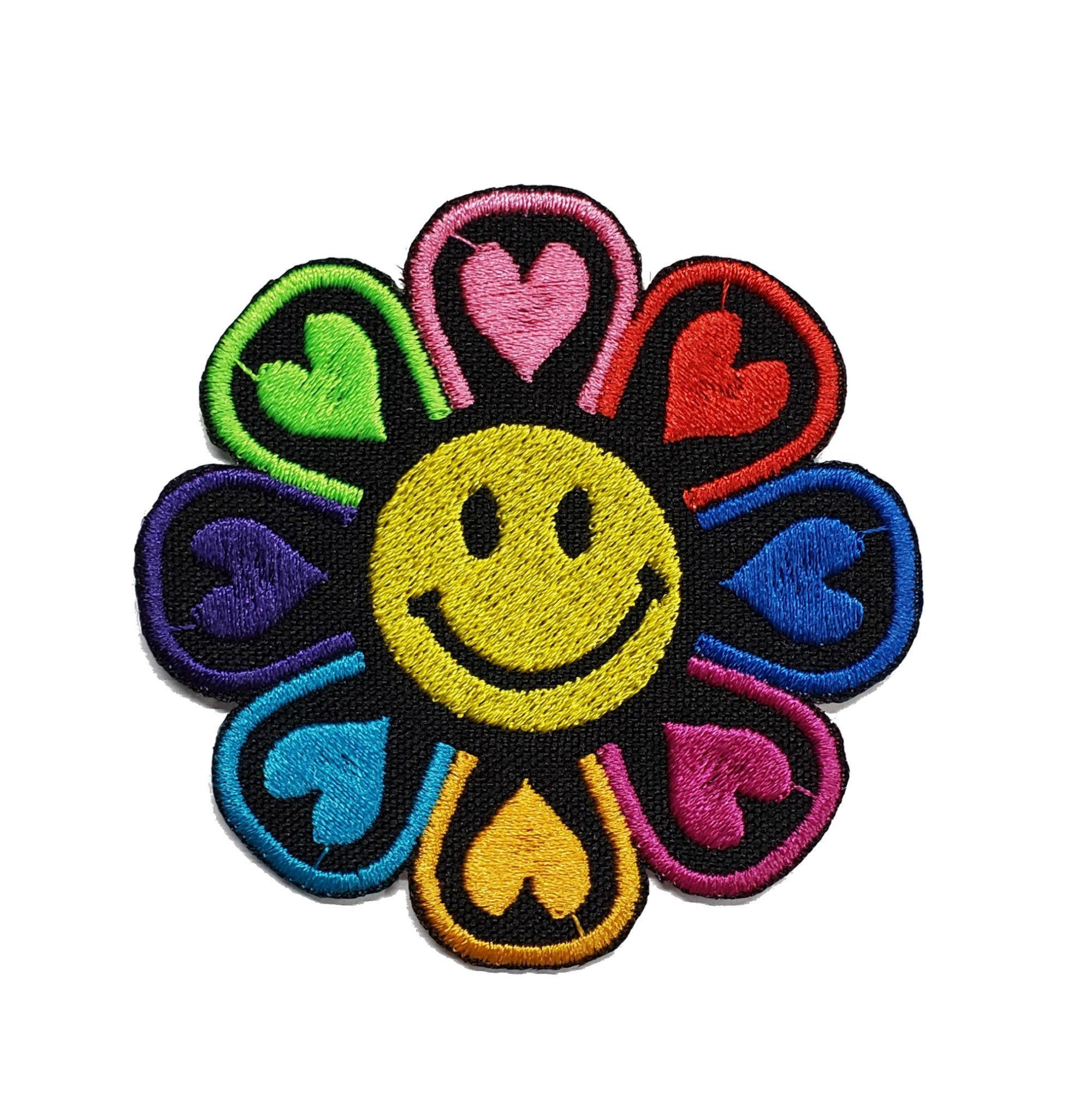 Takashi Murakami Rainbow Flower Smiley Face Iron-On/Sew-On Patch, 2 3/4”  Round