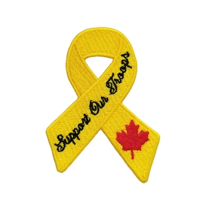 Apoie nossas tropas Folha de bordo canadense bordado em patch de ferro 3" X 2,12" fita