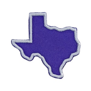 Puede incluir: Contorno de fieltro morado del estado de Texas con un contorno blanco.