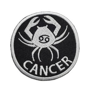 Cancer Zodiac Embroidered Iron On Patch 2.9&quot; Choose Iron On or Hook & Loop