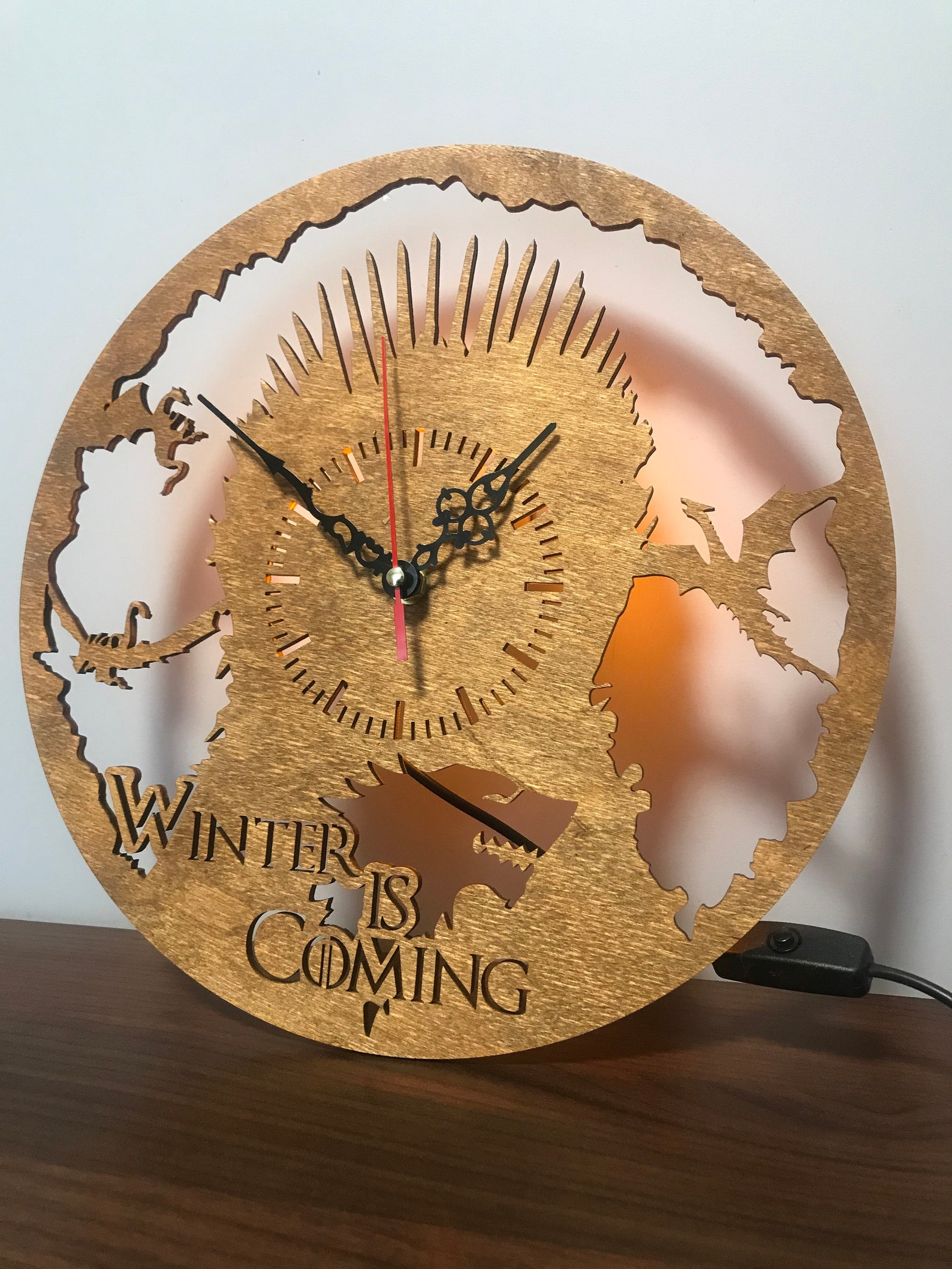 Wood Clock Night Lamp Decorative Lamp Birthday gift Winter Is Etsy