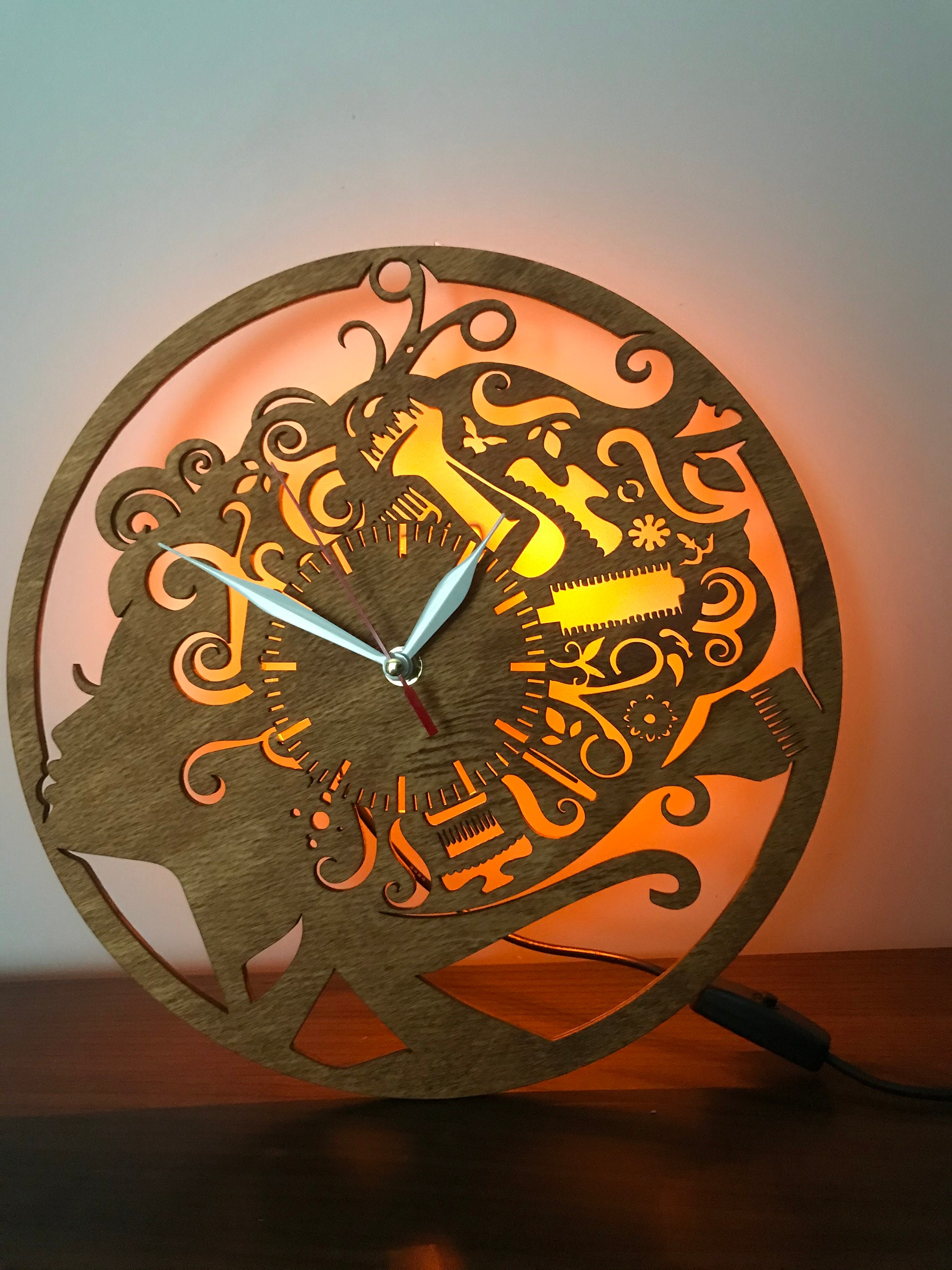 Wood Clock Night Lamp Decorative Lamp Birthday gift Beauty Etsy