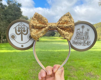 Moving Spinning Mouse Ears It's A Small World Clock Face Micky Minnie Custom Headband