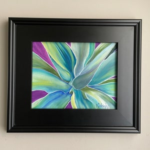 Blue Agave 1. Original oil painting of a desert plant. Framed.