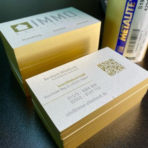 Luxury Custom Gold Foil Business Cards with QR Code - Unique, Personalized Design on Premium White Cardstock with Gold Edges