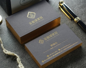 Custom Dark Gray Business Cards with Gold Foil & Gold Edges - Luxury Design, Premium Printing, Personalized Business Cards for Professionals