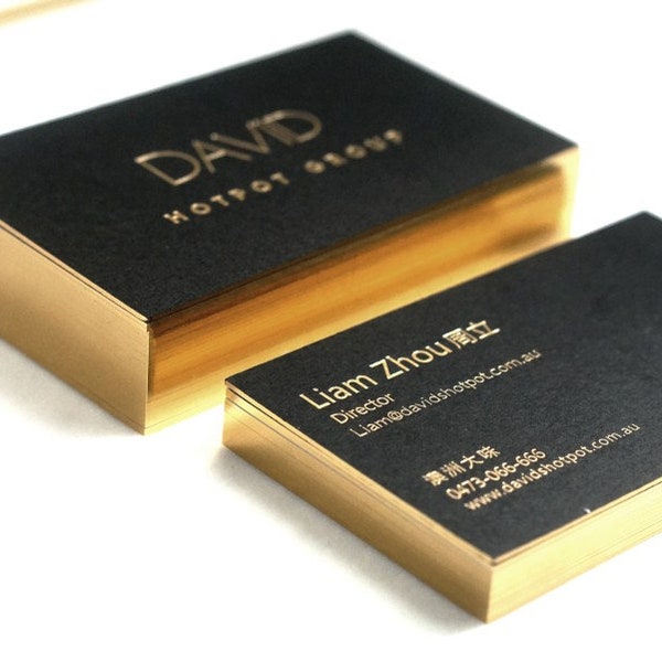 100 Luxury Gold foil Business Cards Design and Print, QR Calling Cards with holographic foil stamping, custom black rose foil business card