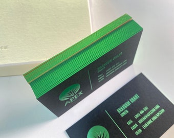unique Luxury green foil Business Cards Design and Print, QR Calling Cards with grass green foil stamping, custom kraft paper business card