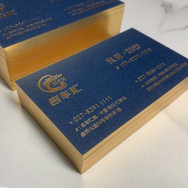 Custom Dark Blue Gold foil Business Cards Design and Print, visitenkarten Business Card with gold foil stamping