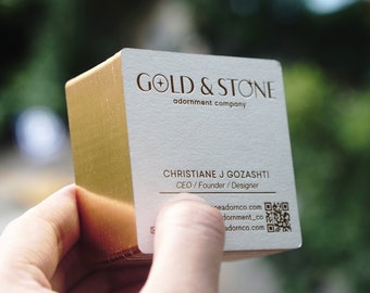 100 Luxury Square Business Card Design and Print, QR Business Card with gold foil stamping, custom black/white business cards