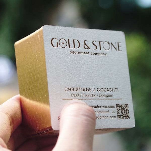 100 Luxury Square Business Card Design and Print, QR Business Card with gold foil stamping, custom black/white business cards