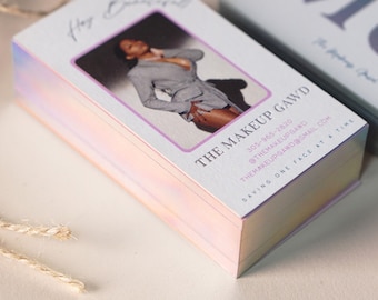 Luxury holographic foil,with portrait photo,full color business card/design and printing, personalized foil edges, custom Calling Cards