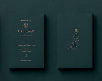 Dark Green Custom Gold Foil Business Cards with QR Code - Luxury Calling Cards, Elegant Design, Premium Printing & Foil Stamping