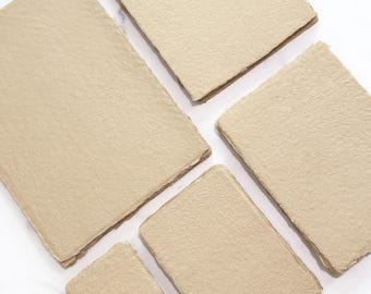 Handmade Deckle Edge Paper - 5x7inch - Softer Tan, Antique Inspired, Cotton Paper, Invitation Paper, Fine Art Wedding, Calligraphy Paper