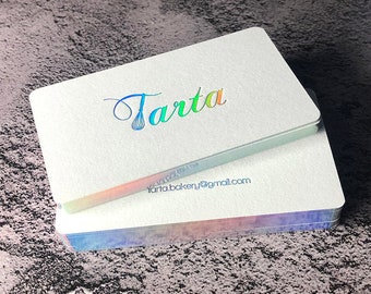 Luxury holographic foil Business Card Design and Print, Cotton Business Card with gold foil stamping, white business card