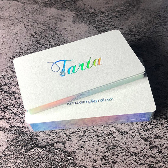 Luxury Holographic Foil Business Card Design and Print, Cotton Business Card With Gold Foil Stamping, White Business Card - Etsy Luxury Holographic Foil Business Card Design and Print, Cotton Business Card With Gold Foil Stamping, White Business Card - Etsy