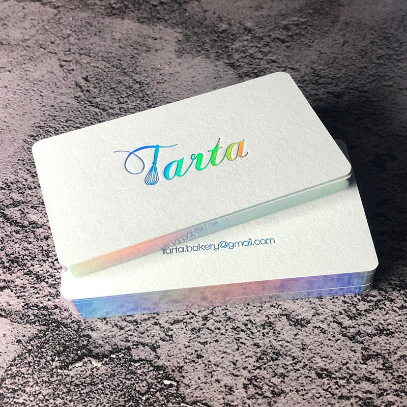 Luxury holographic foil Business Card Design and Print, Cotton Business Card with gold foil stamping, white business card