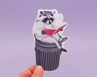 Reading Raccoon Sticker: Bookish Waterproof Art Decal