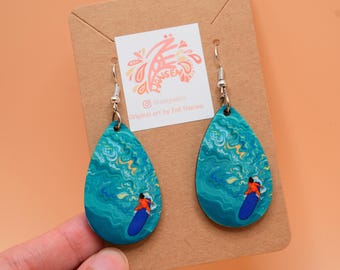 Handmade Surfer Girl Dangle Earrings: Wearable Art