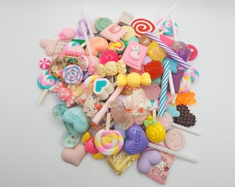 Kawaii Mixed Random Candy Lollipop Flatback Resin Cabochon Decoden Slime Charm DIY Crafts Accessories