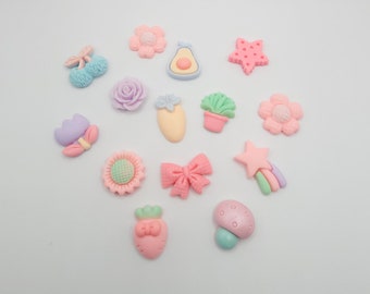 Kawaii Pastel Mixed Flowers, Ice Cream, Candy Charms - Flatback Resin Charms for Decoden Slime DIY Craft Accessories