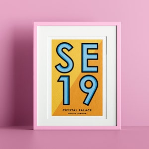 Crystal Palace Postcode Poster- YELLOW - London, SE19