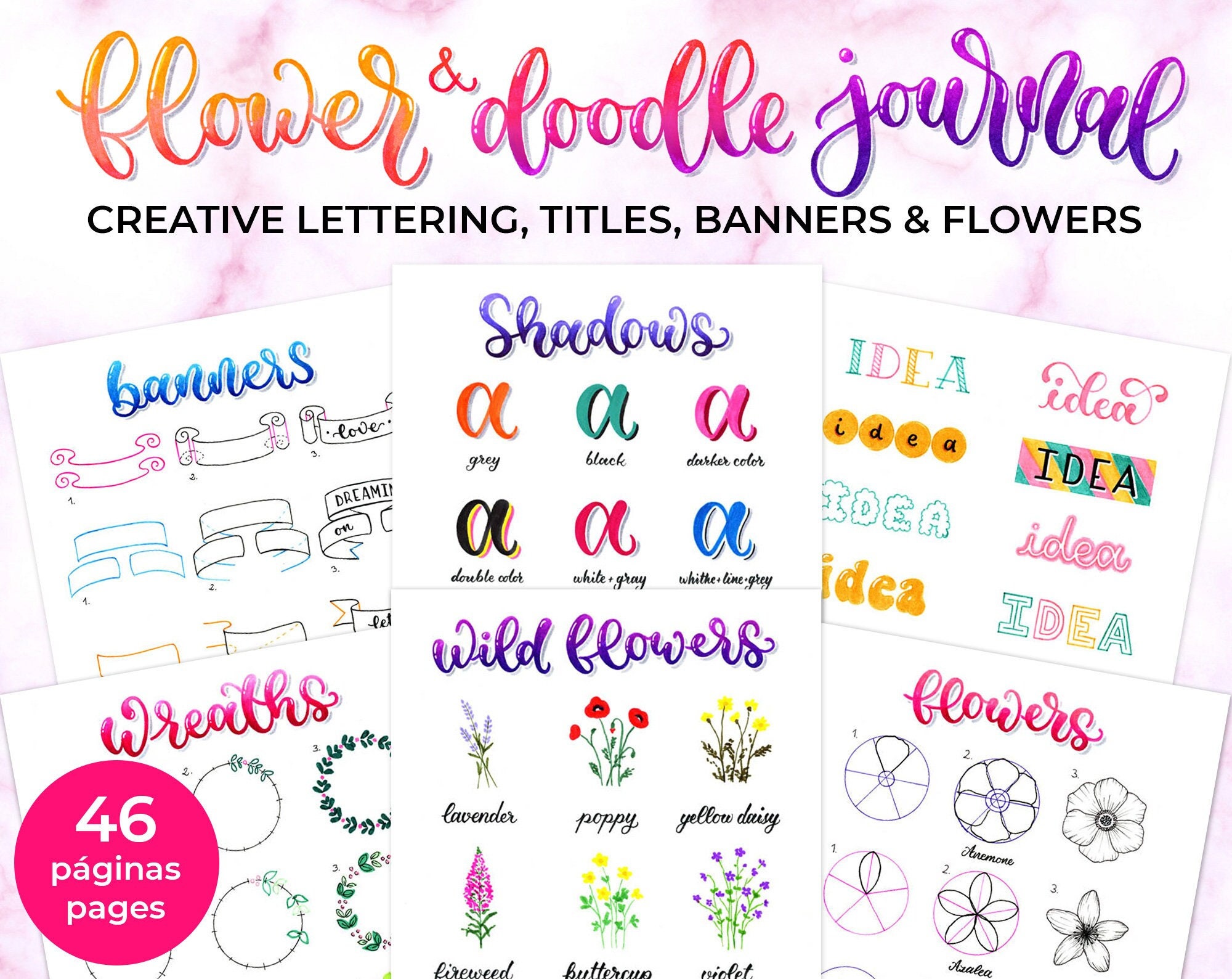 Creative Lettering Workbook combining Doodles, Letters and Mixing