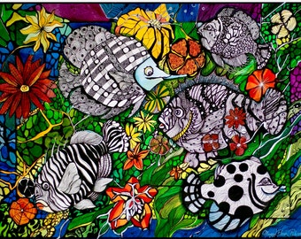 l’Art Sur La Table -  Set of 30 Placemats - 12 x 18 inches - Fishes In The Garden