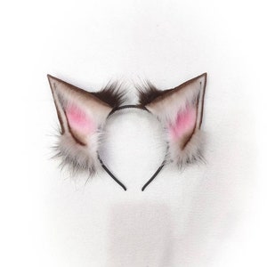 Brown realistic ears for cosplay chocola furry faux fur cat wolf fox