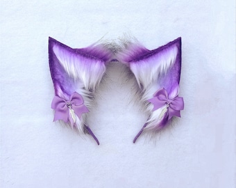 Purple ears fox kitsune cosplay furry faux fur