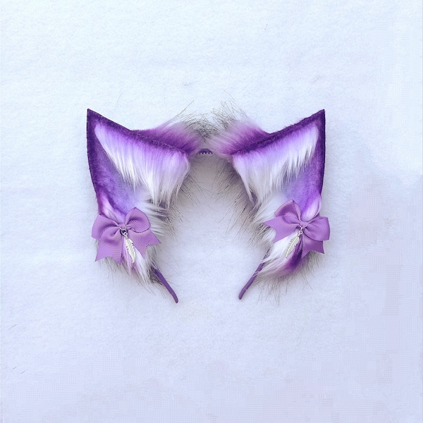 Purple ears fox kitsune cosplay furry faux fur