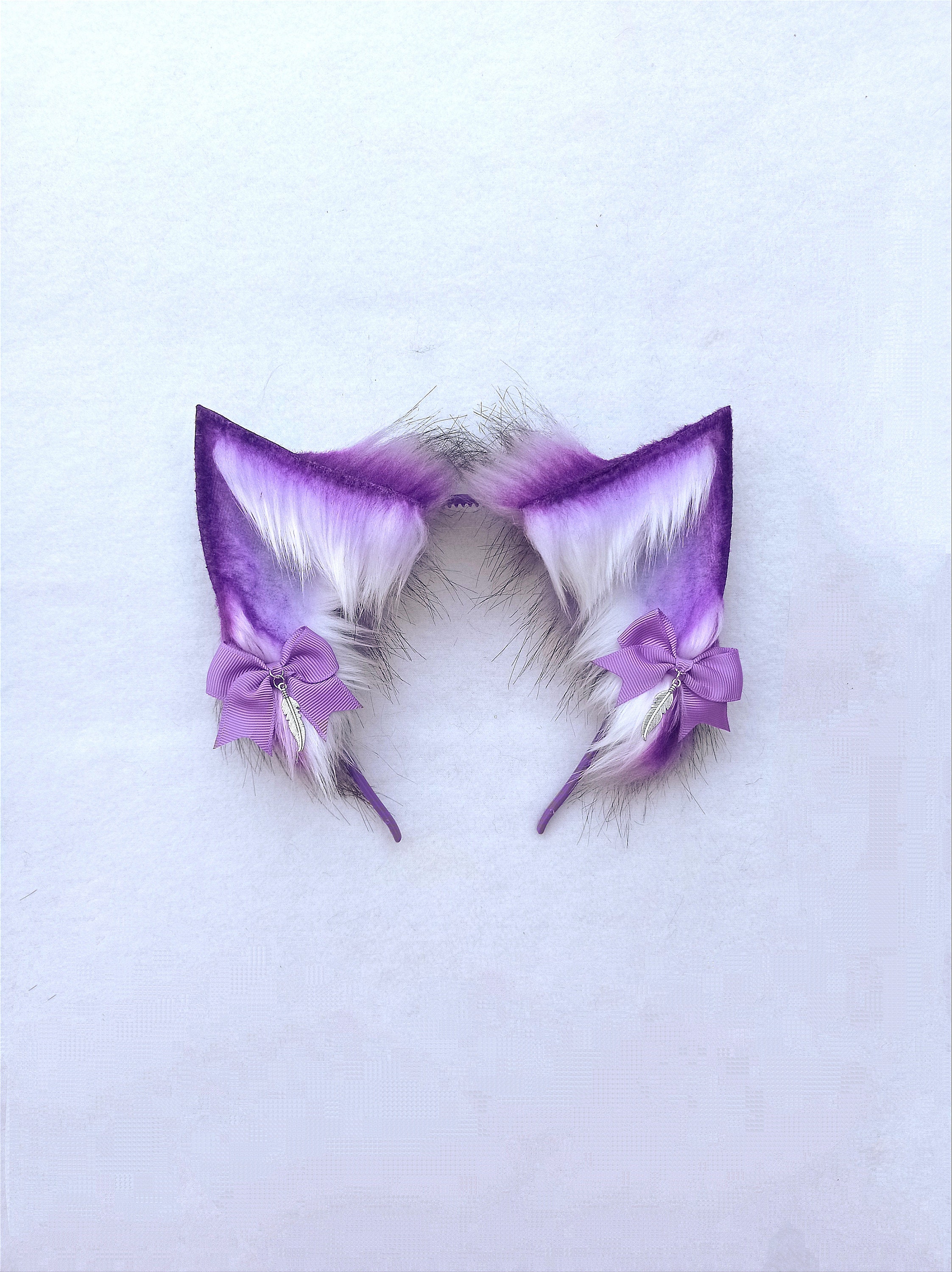 Purple ears fox kitsune cosplay furry faux fur