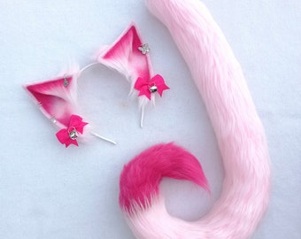 Pretty pink fox wolf ears and tail for furry and cosplay