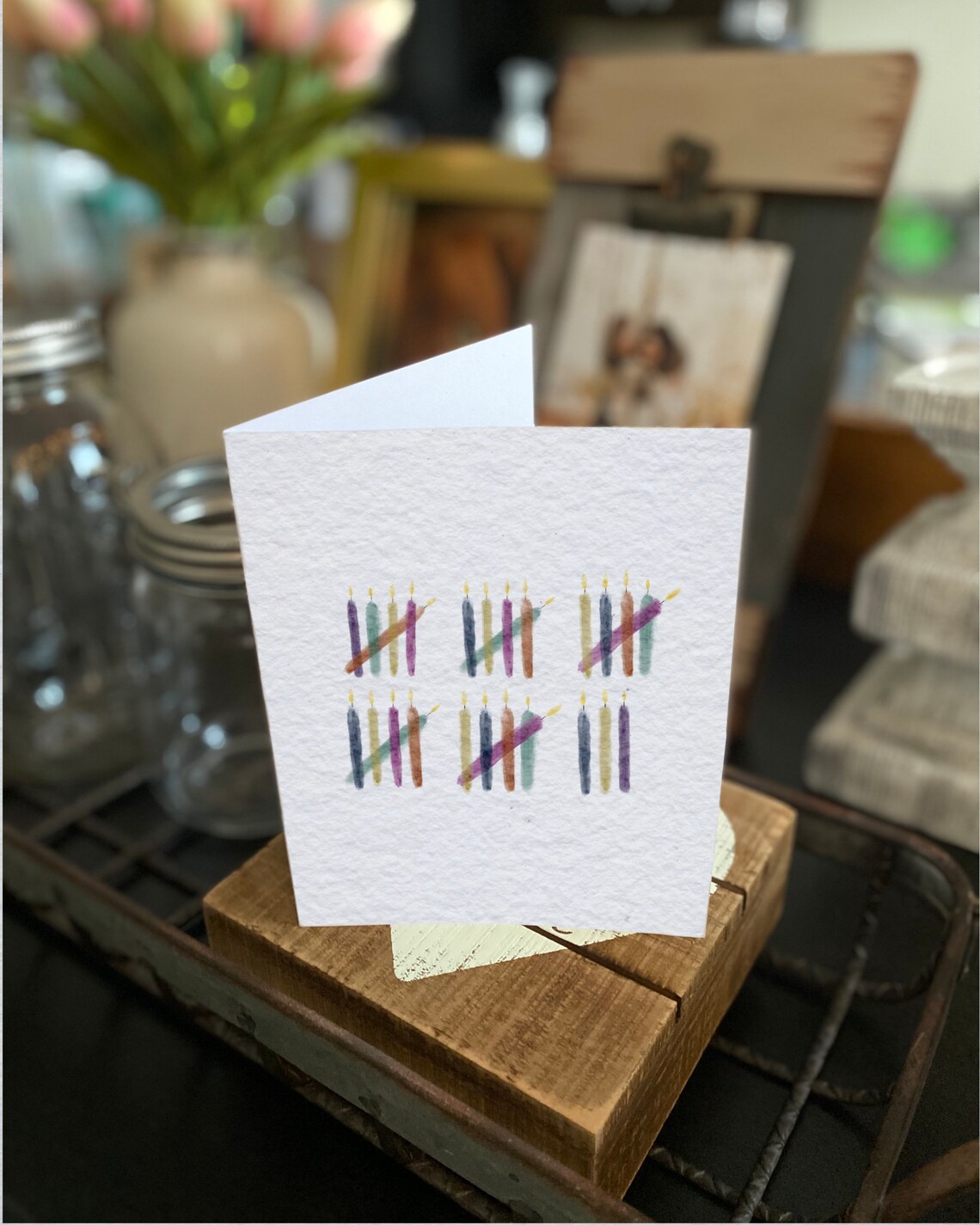 Customizable Watercolor Candle Birthday Card Etsy