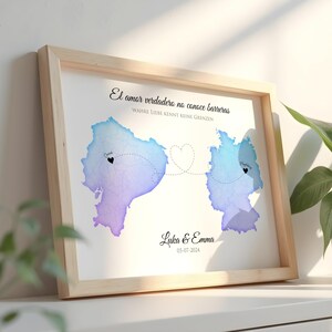Cadeau interurbain pour lui ou elle, carte personnalisée avec votre histoire d'amour unique, impression personnalisée, parfait pour célébrer des étapes importantes