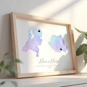 Benutzerdefinierte Kartenkunst für Paare, personalisierte Ferngeschenkidee, feiern Sie die Liebe über die Entfernung, perfektes Geschenk für Liebhaber