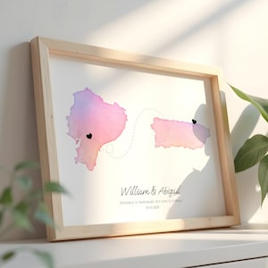 Célébrez votre histoire d'amour, cadeau personnalisé d'une carte relationnelle interurbaine, cadeau parfait pour les couples séparés par la distance