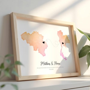 Cadeau relation longue distance | Art de voyage personnalisé | Poster de carte personnalisée | Cadeau mariage et couple | Emménager Émigration Art