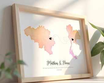 Long Distance Relationship Gift | Personalized Travel Art | Custom Map Poster | Wedding & Couple Gift | Moving Away Emigration Art