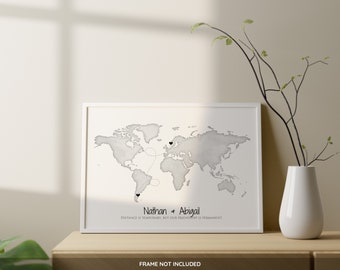Affiche de carte d'amour international, carte relation longue distance, carte de déménagement, cadeau personnalisé à imprimer par le client, deux lieux, déménagement d'amis