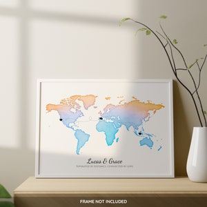 Carte longue distance personnalisée, affiche d'amour international personnalisée, impression de carte du monde longue distance, cadeau de couple pour petite amie et petit ami