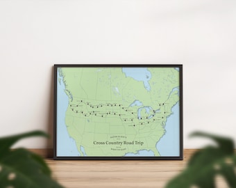 aangepaste reiskaart VS, roadtrip, gepersonaliseerde avonturenreis, plaatsen waar we zijn geweest Amerika, kaartdecoratie, onze jubileumreis, reisposter