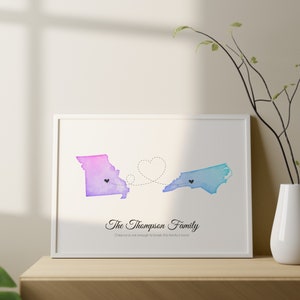 Art de carte personnalisé interurbain, cadeau relation à distance personnalisé, cadeau pour lui, cadeau pour elle, cadeau de mariage, impression d'états d'amitié